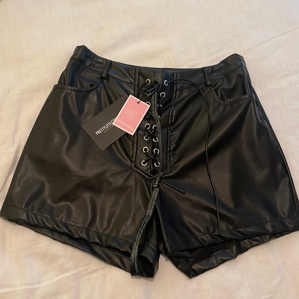 Prettylittlething faux leather shorts